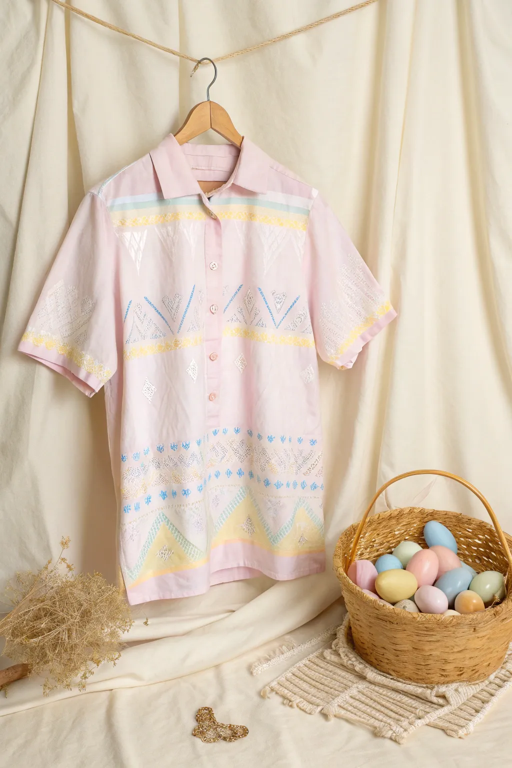 Embrace spring with pastel perfection: a minimalist Easter shirt in soft hues.