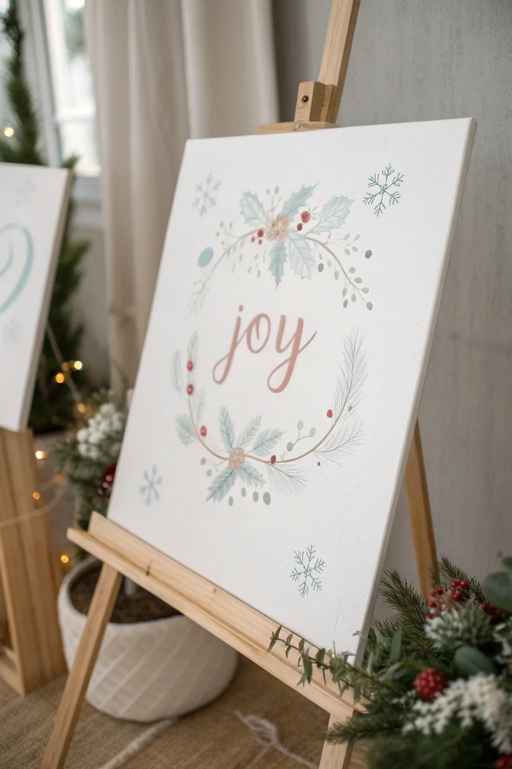 Embrace the essence of the season with minimalist charm: A canvas of 'Joy'.