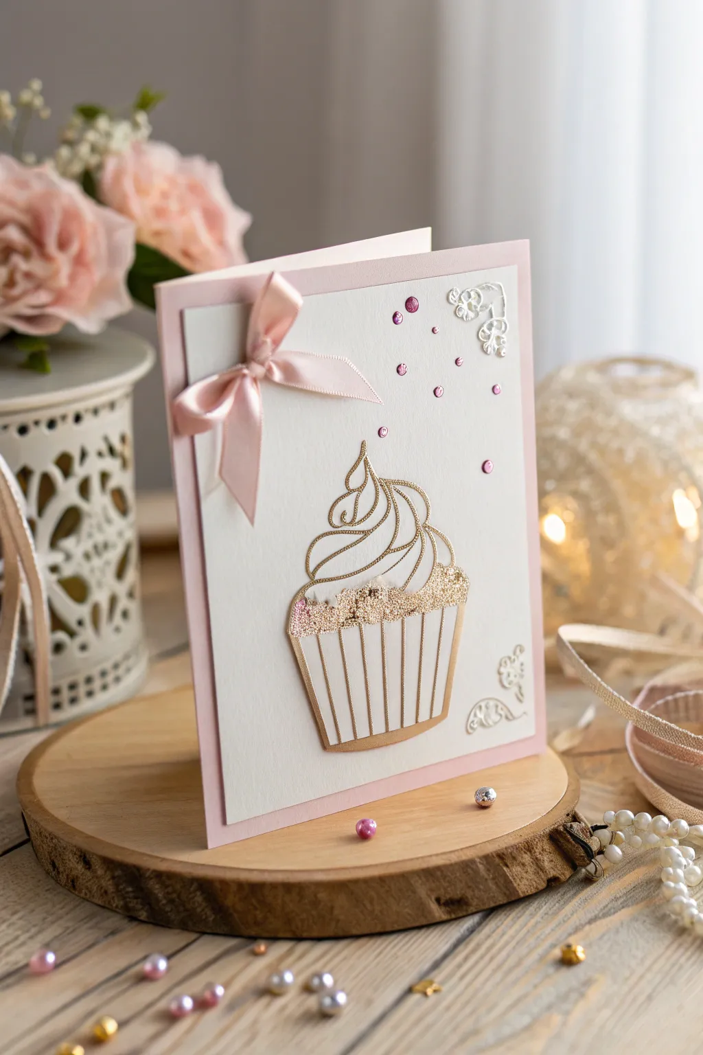 Celebrate with a touch of handcrafted elegance: a minimalist cupcake card design.