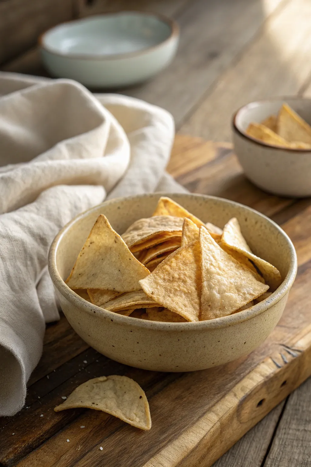 Crispy Perfection: Elevate your snack game with homemade tortilla chips, crafted with love and simplicity.