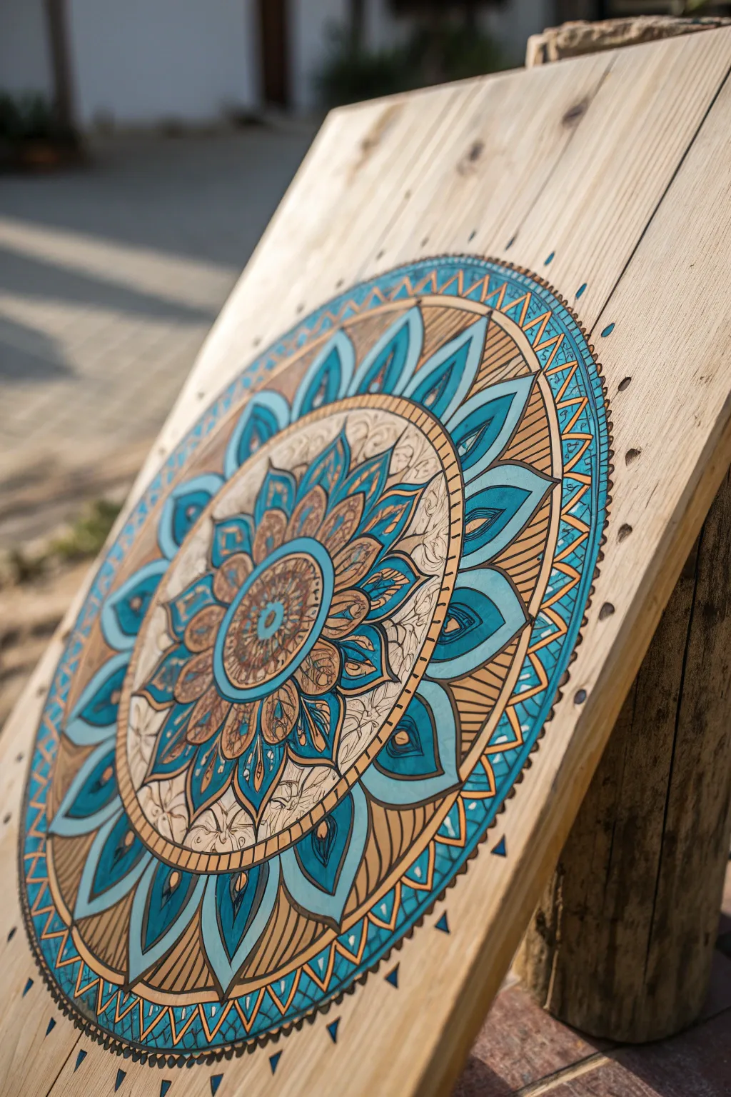 Embrace tranquility with this expertly crafted mandala on wood, a testament to the art of precision and creativity.