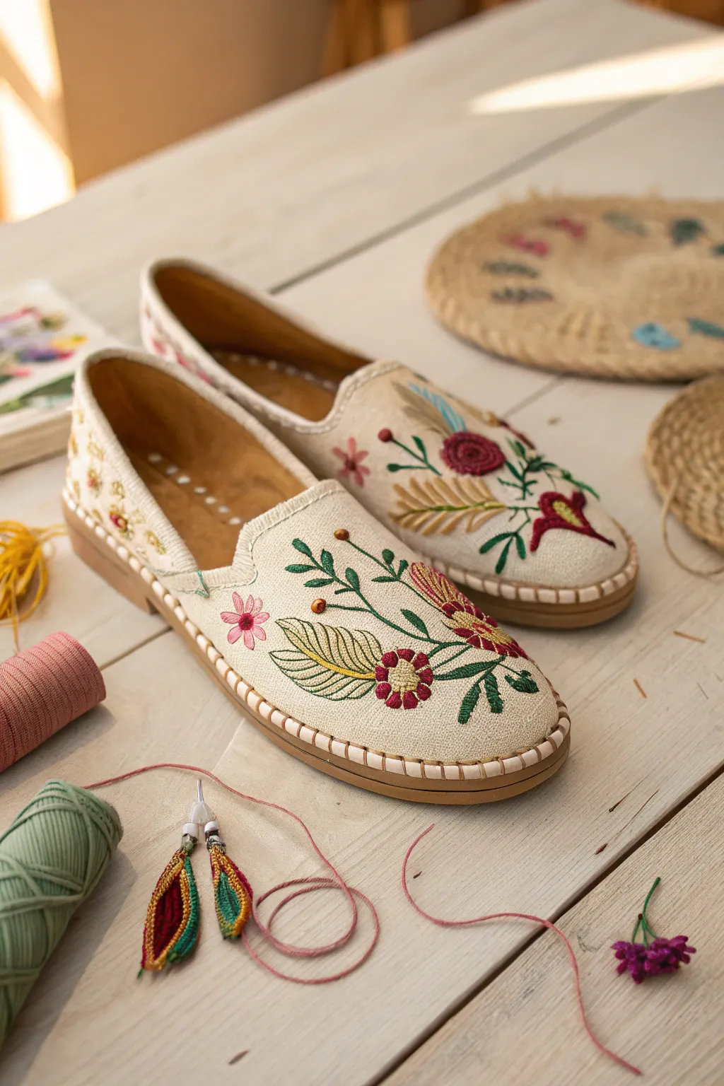 Craft your own artistic journey with these stunning embroidered shoes, where simplicity meets elegance.