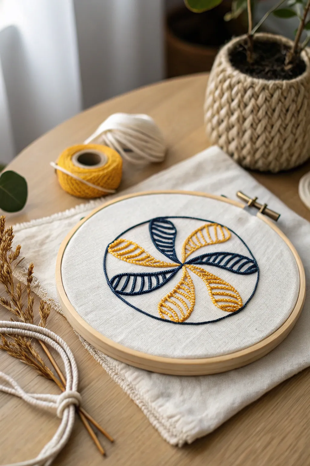 Make a statement with bold, contrasting colors in embroidery design.
