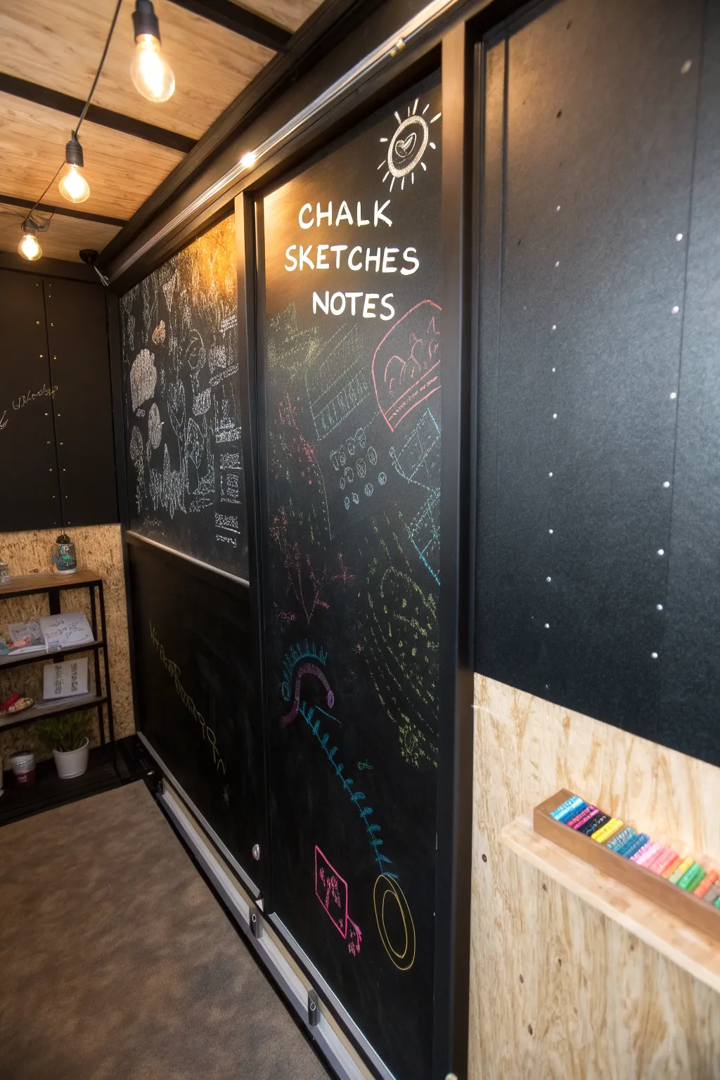 Unleash your creativity on the go with a chalkboard wall in your trailer!