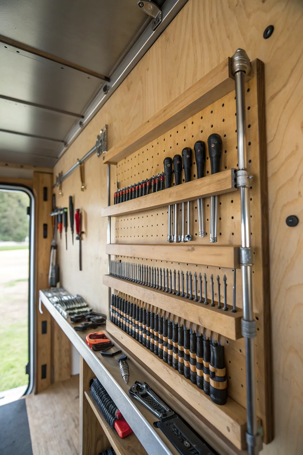 Transform your trailer into a streamlined workshop with expertly mounted tool racks.