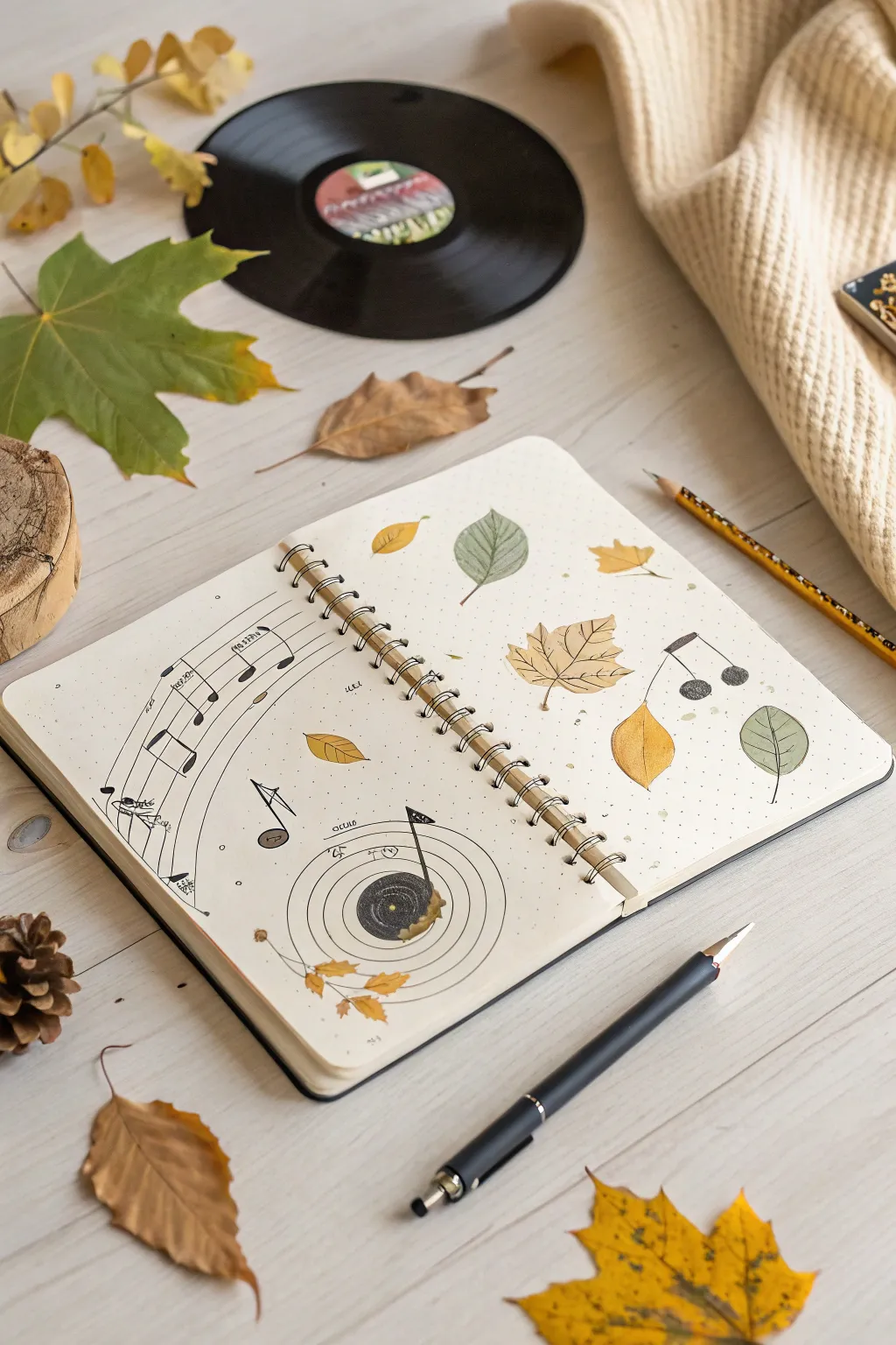 Capture the harmony of autumn with a beautifully crafted fall playlist page in your bullet journal.