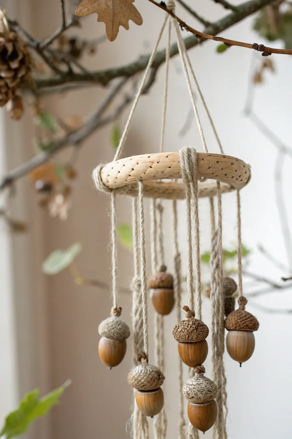 Embrace nature's melody with this charming acorn wind chime, a perfect blend of simplicity and beauty.