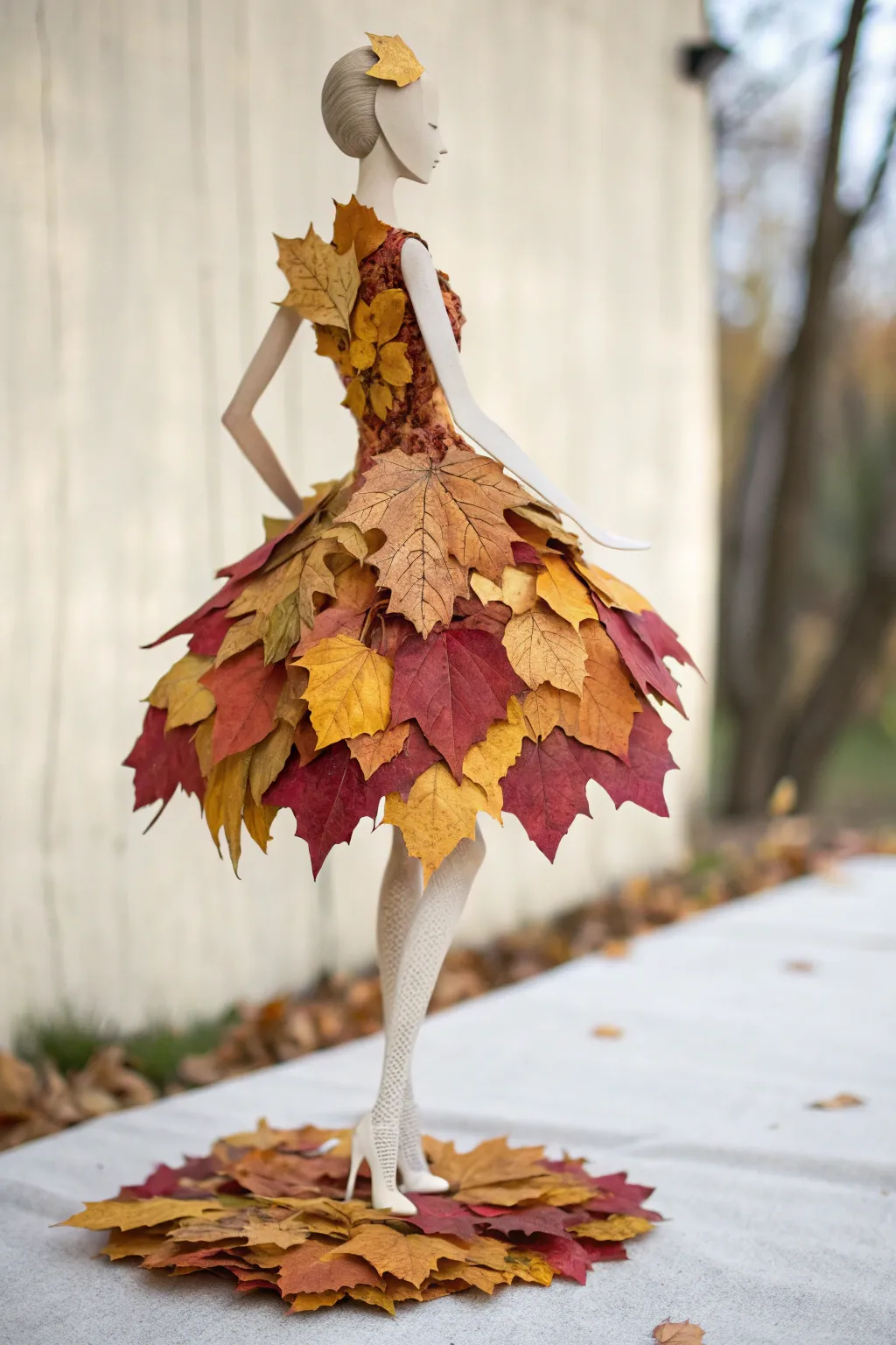 Embrace autumn with this stunning leafy paper doll creation – a perfect blend of nature and art.