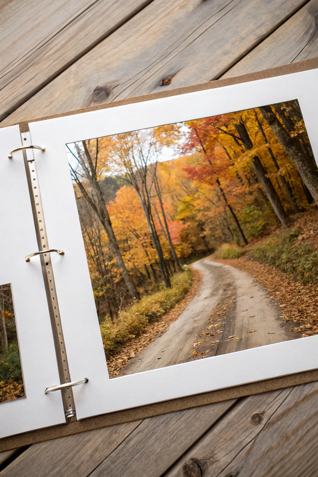 Capture the essence of autumn with a minimalist scrapbook page that brings nature's serenity to your collection.