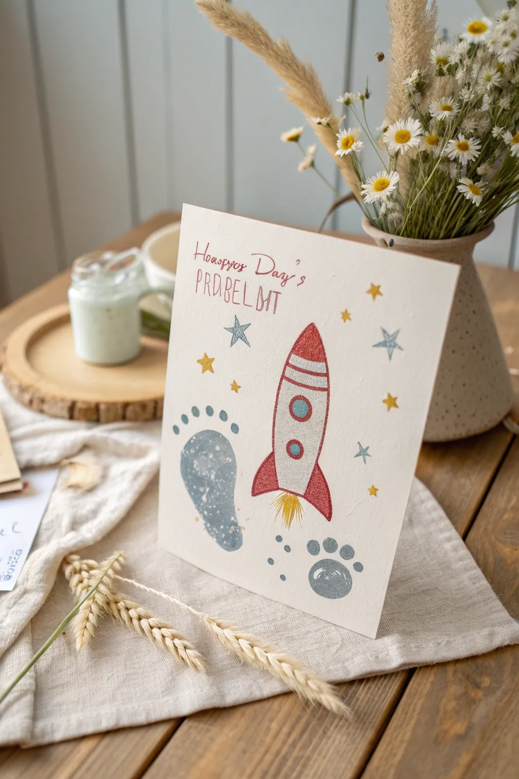 Launch love to new heights with this charming Footprint Rocket Card, perfect for Father's Day!