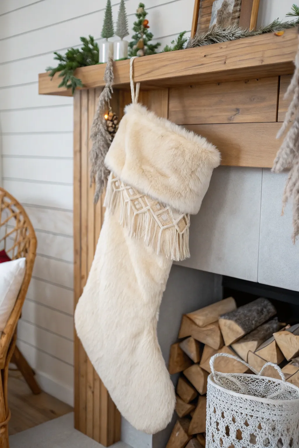 Embrace cozy elegance with a faux fur stocking that adds warmth and style to your holiday decor.
