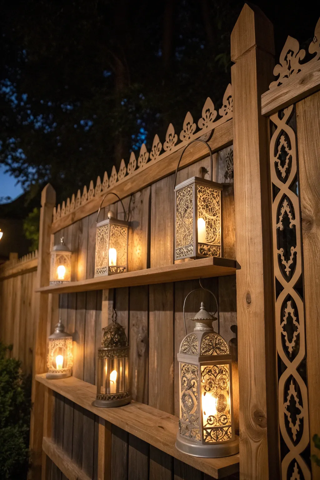 Illuminate your outdoor space with the enchanting charm of hanging lantern shelves.