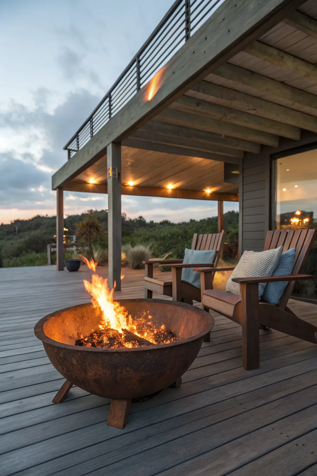 Transform your porch into a cozy retreat with a handcrafted fire pit, perfect for chilly evenings.