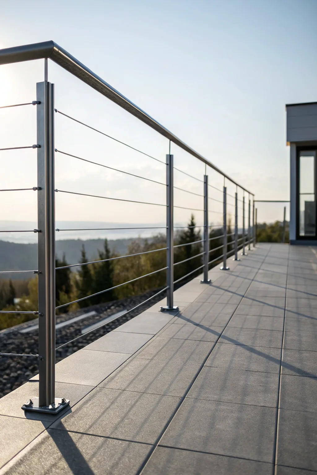 Elevate your view: Embrace minimalism with sleek cable railings for your flat roof.