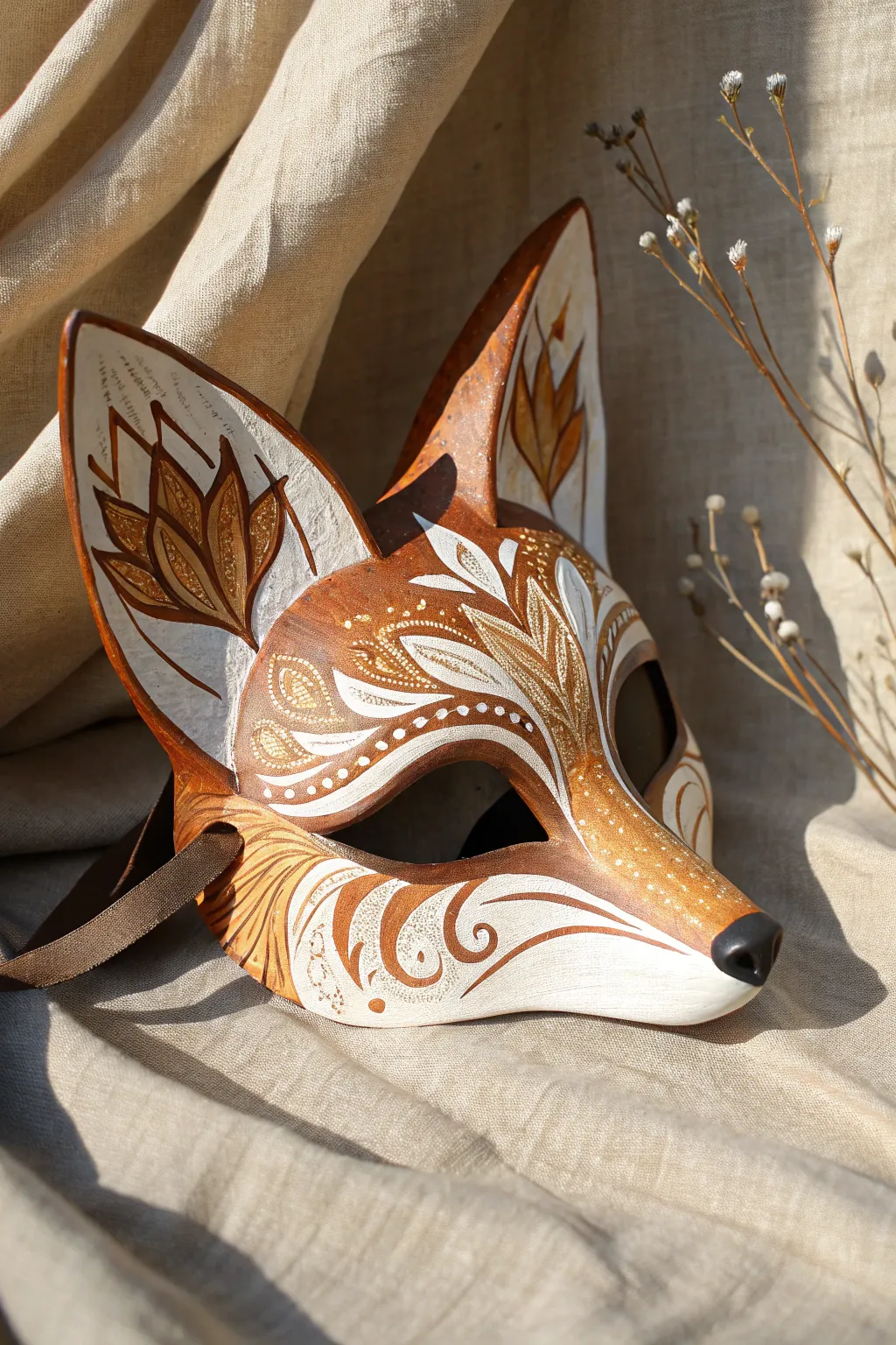 Unleash your inner fox with a handcrafted mask that blends simplicity and elegance.