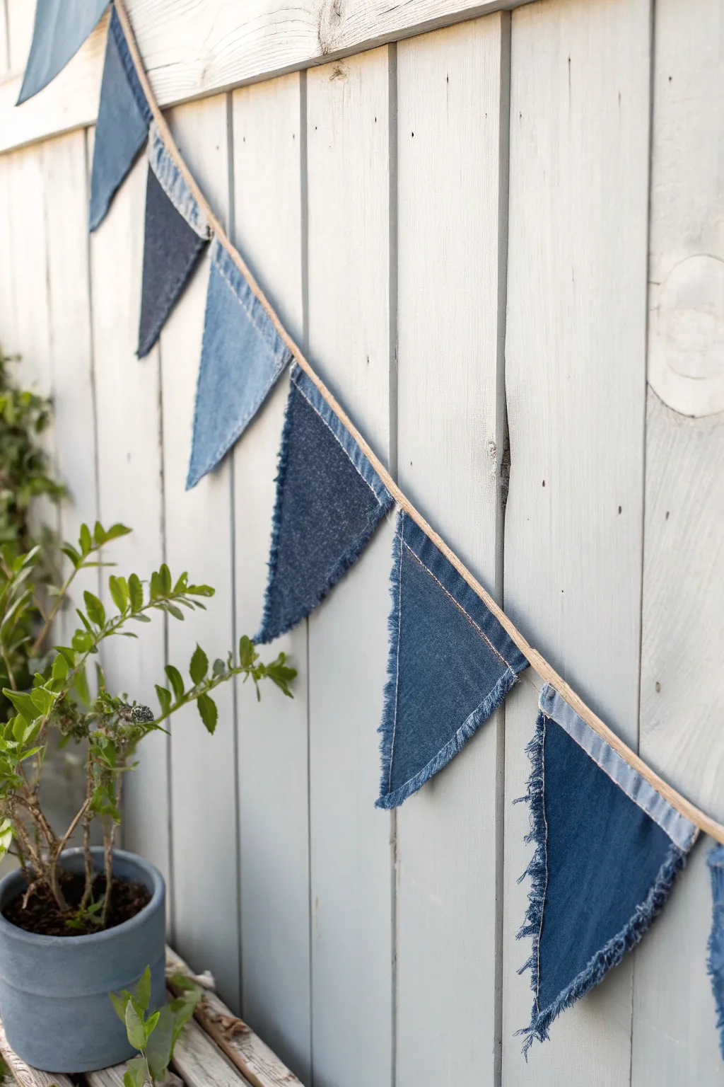 Transform your space into a festive haven with handcrafted denim bunting from repurposed jeans; a perfect blend of simplicity and boho charm!