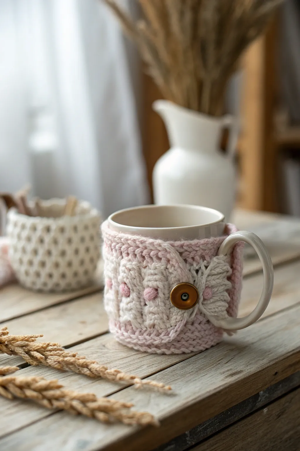 Add a touch of whimsy to your morning brew with a charming crochet mug cozy.