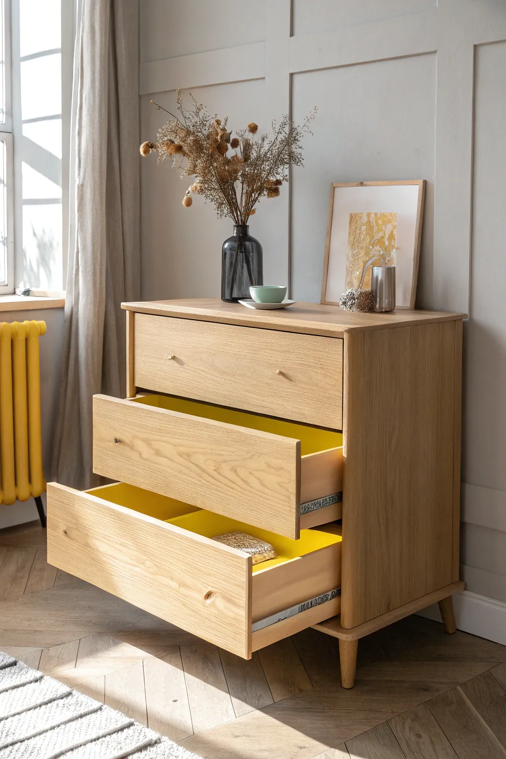 Add a pop of joy to your furniture with colorful drawer interiors!