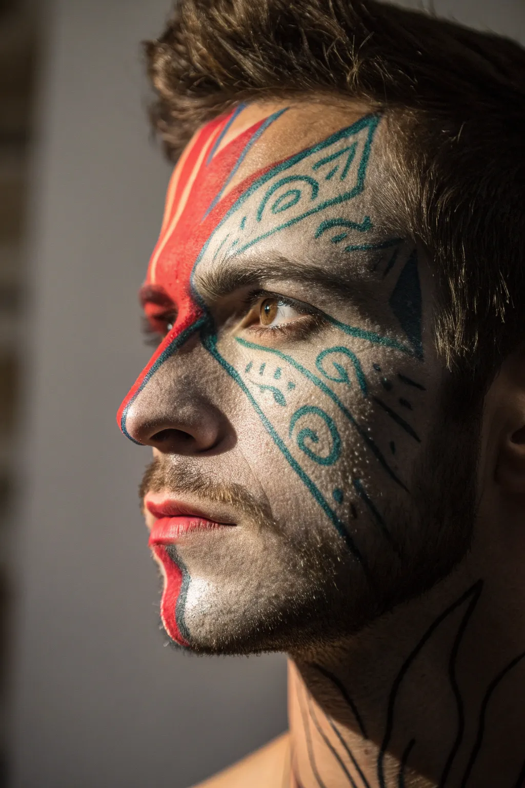Embrace the allure of asymmetry with bold and subtle face paint designs that captivate attention.
