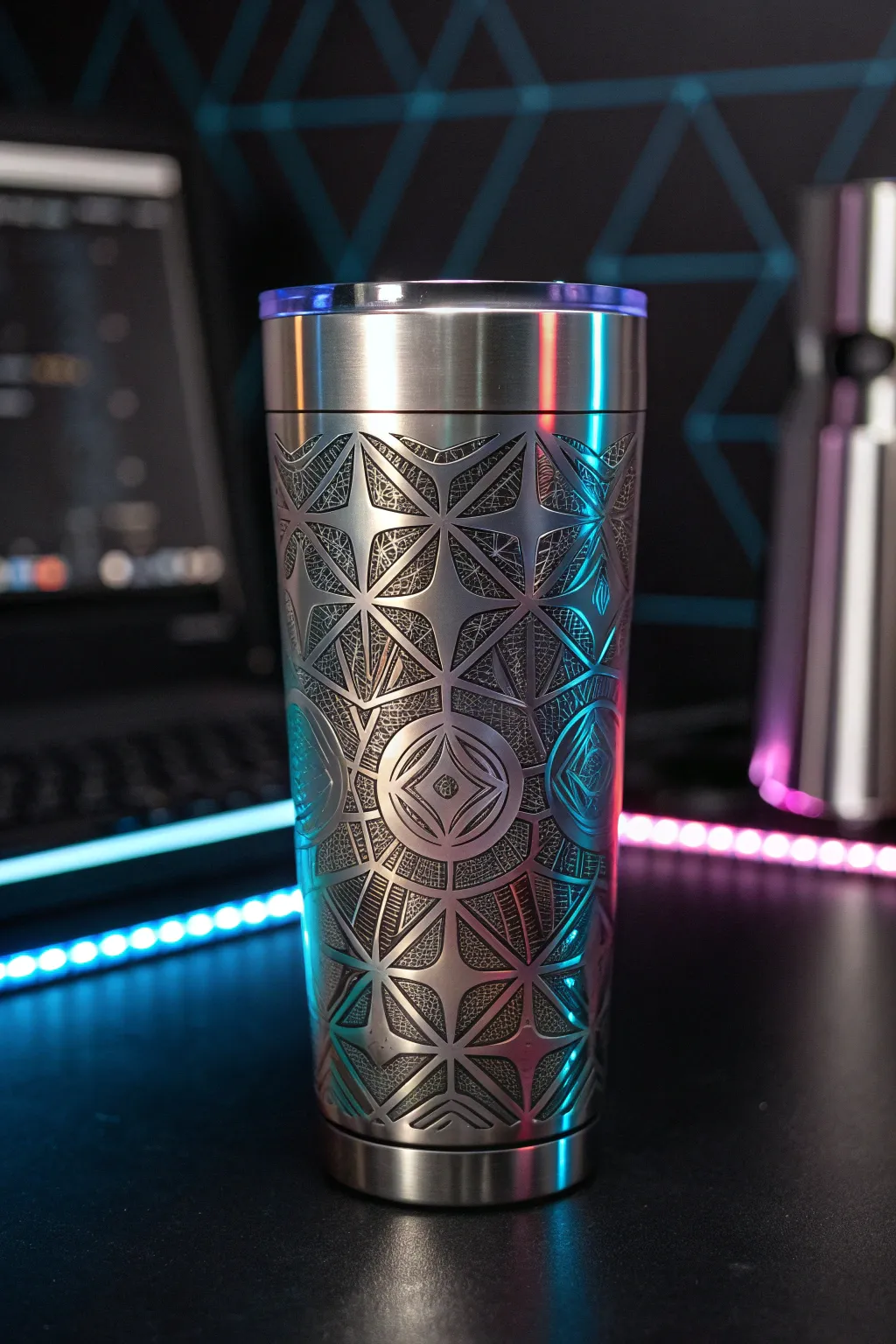 Elevate your game with this cutting-edge tech tumbler, where futuristic design meets impeccable craftsmanship.