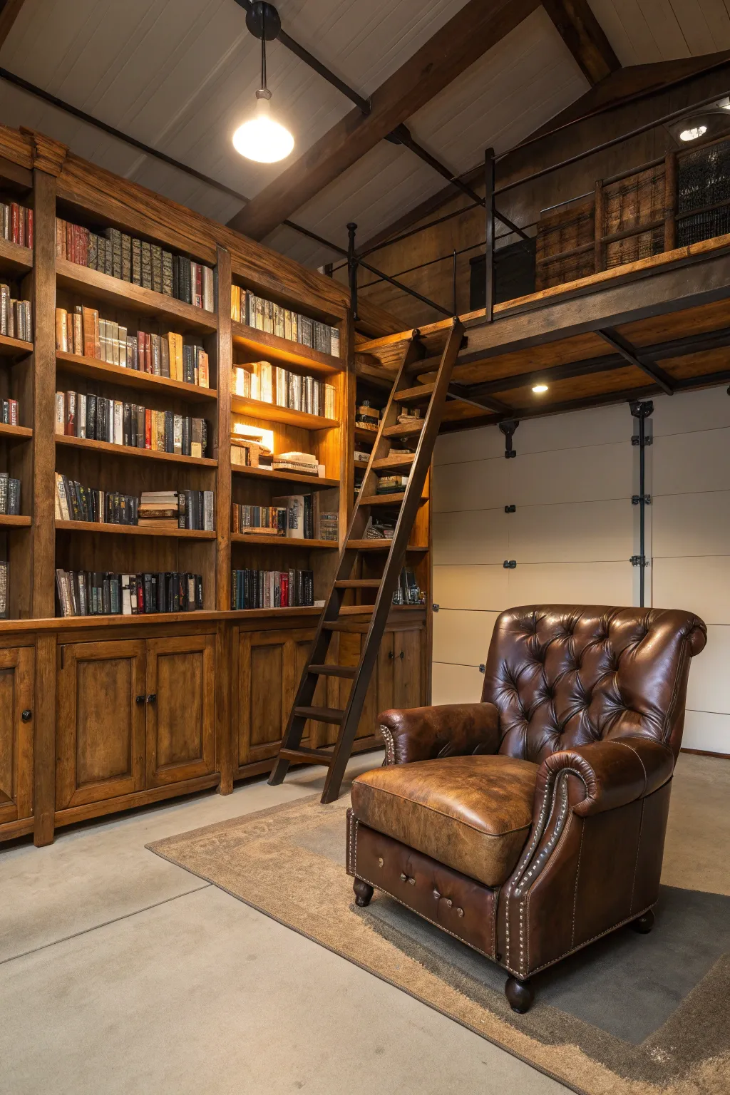 Transform your mezzanine into a haven for book lovers with this inviting library setup.