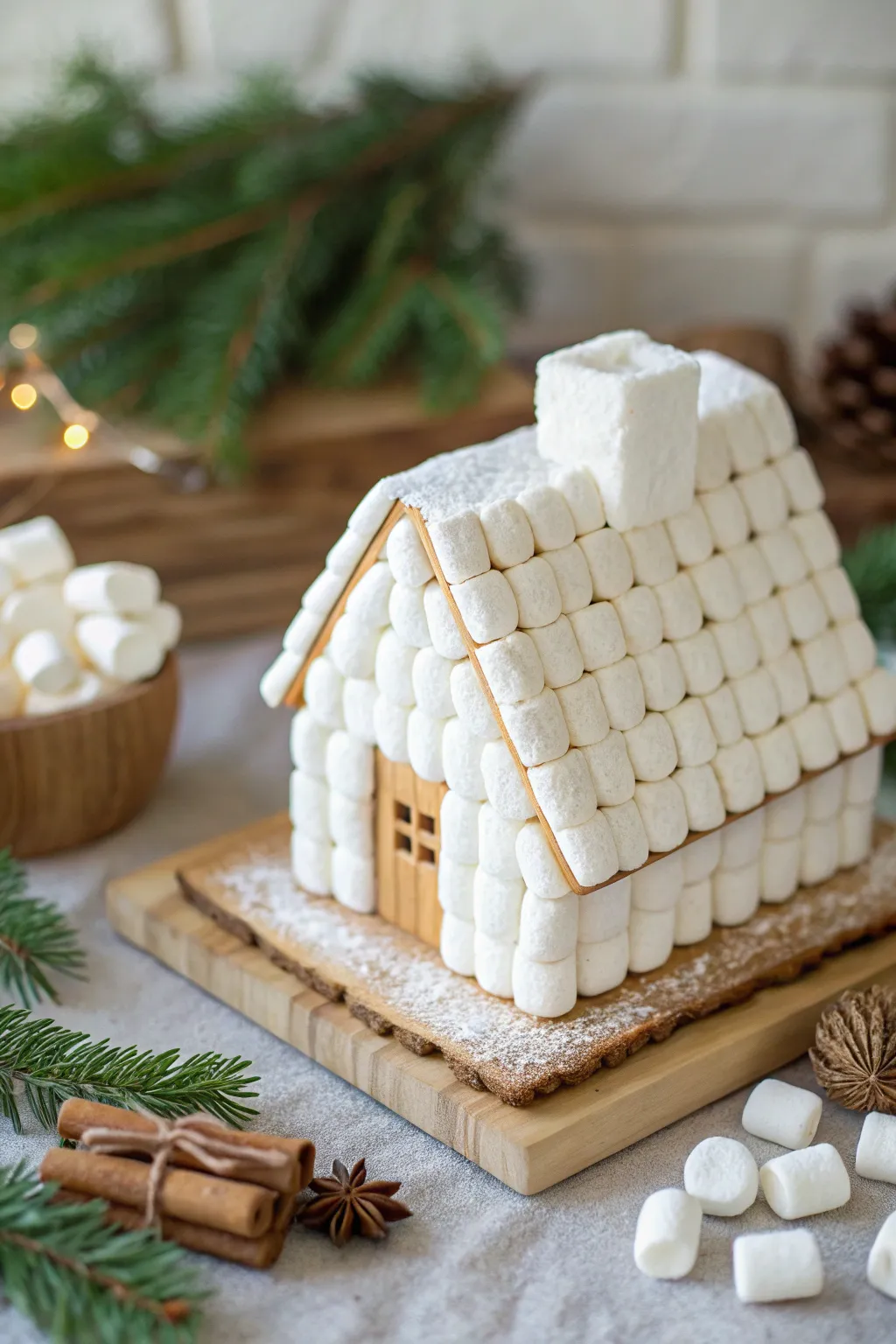 Embrace the warmth of winter with a marshmallow chimney that adds a cozy touch to your gingerbread house.