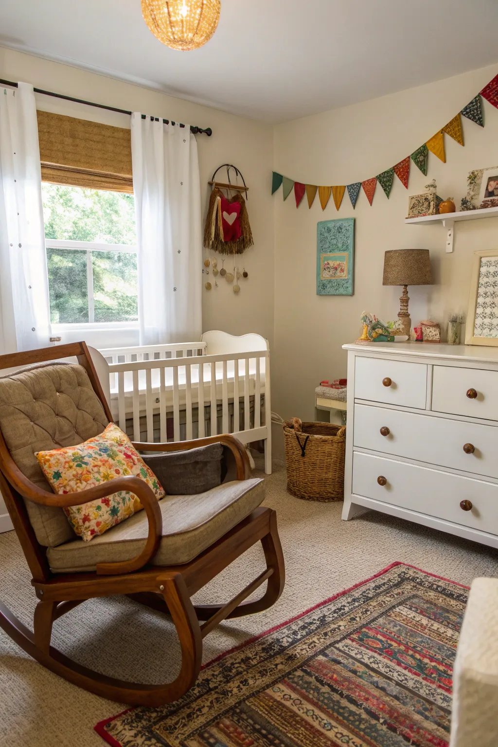 Eclectic mix of vintage and modern pieces in this nursery.