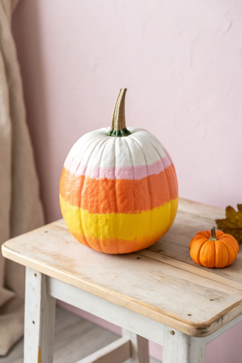 Add a sweet twist to your decor with a pastel candy corn pumpkin!