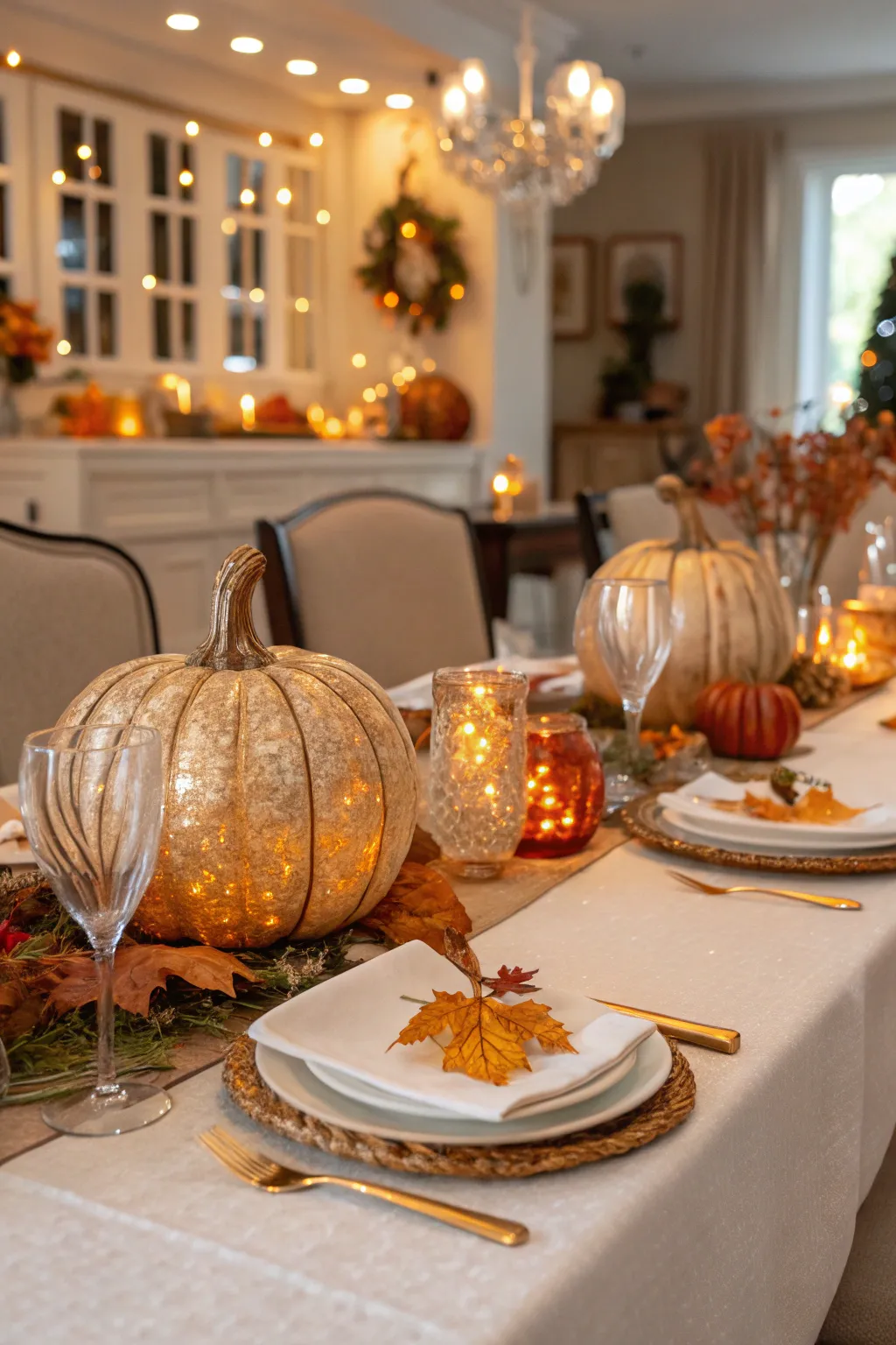 Glass pumpkins set the mood for cozy gatherings.