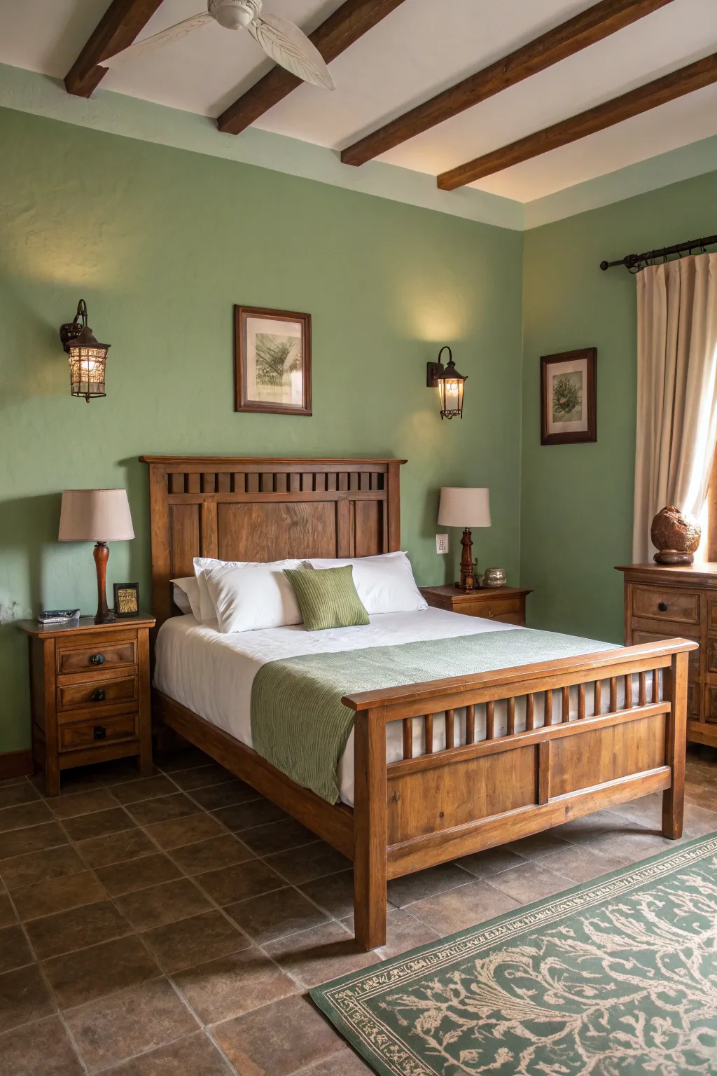 Wooden elements adding warmth and natural charm to the bedroom.