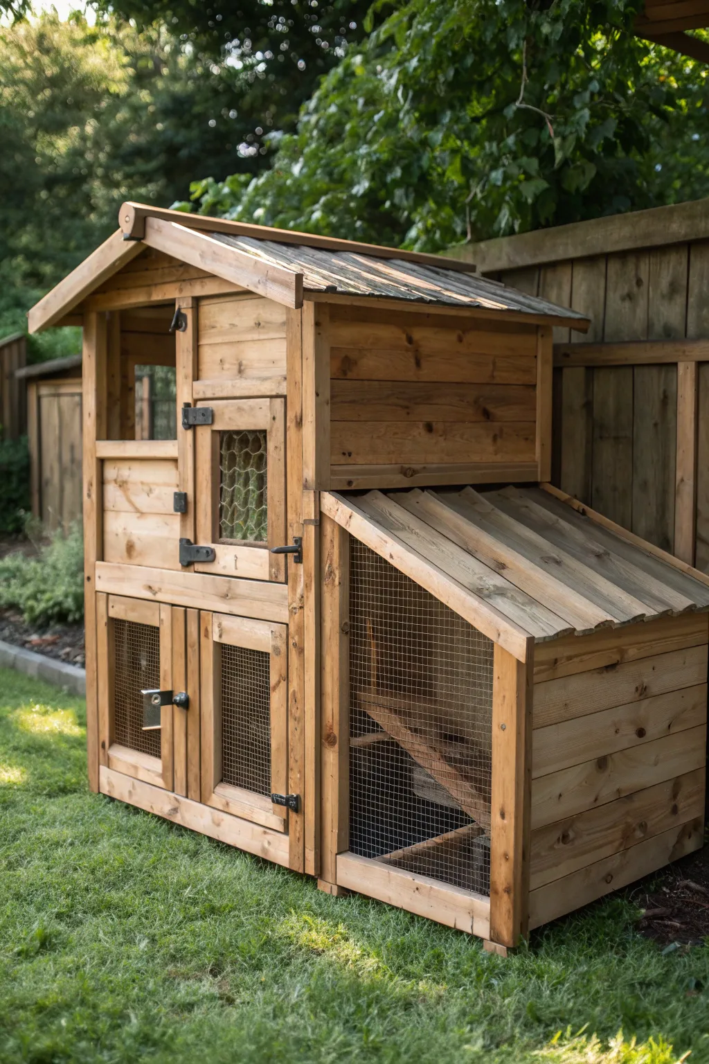 Utilize reclaimed wood for a stunning, eco-friendly guinea hen coop that stands out with its unique character.