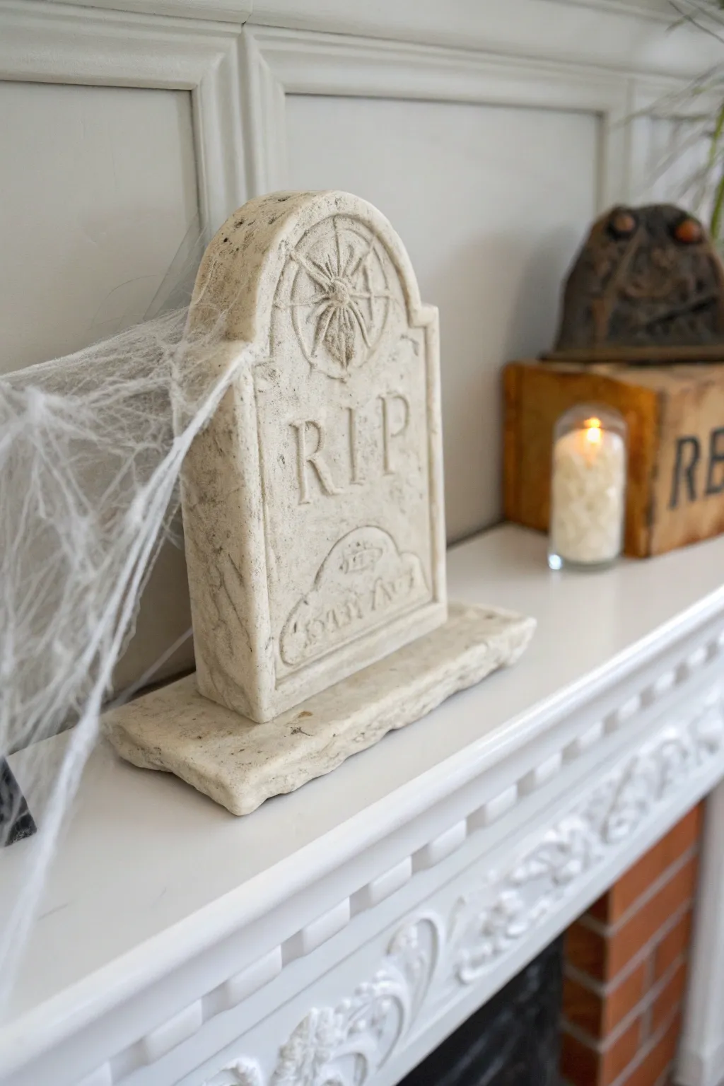 Craft your own haunted elegance with this minimalist clay tombstone centerpiece.