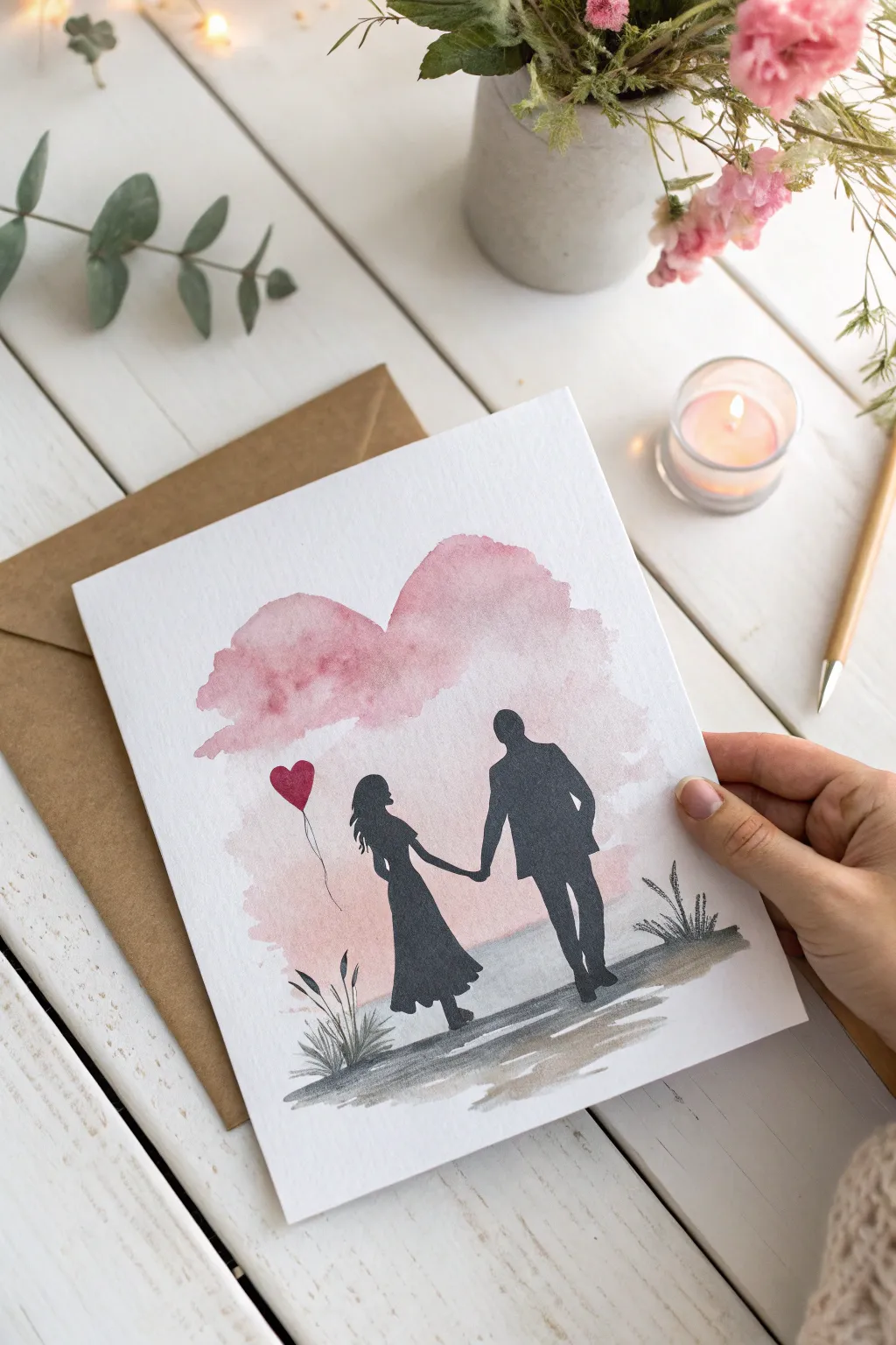 Celebrate love with timeless elegance: a hand-drawn silhouette Valentine's card that speaks to the heart. #MinimalistRomance #HandmadeCharm