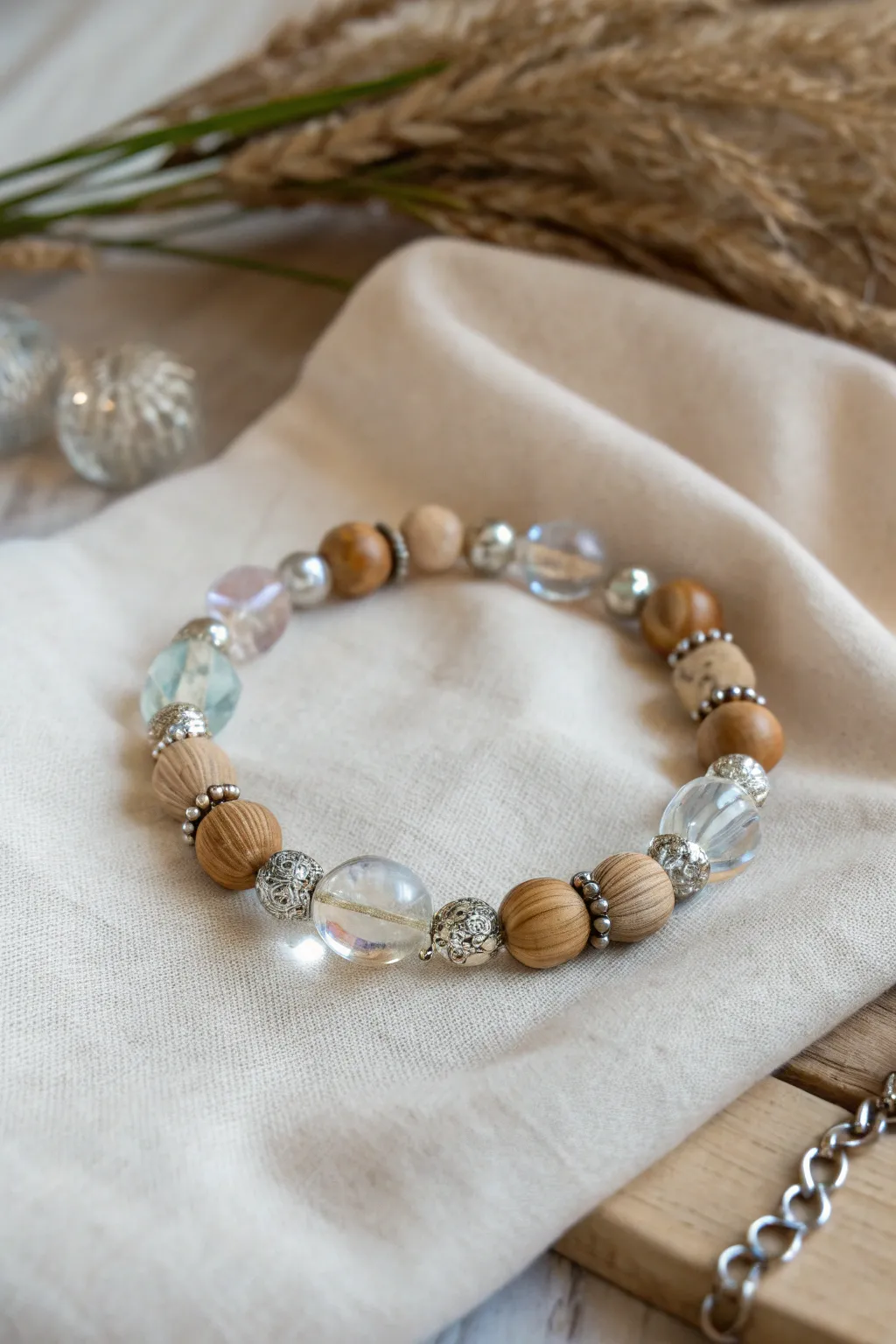 Elevate your style with a touch of craftsmanship: Discover the beauty of mix and match materials in this handmade bracelet.