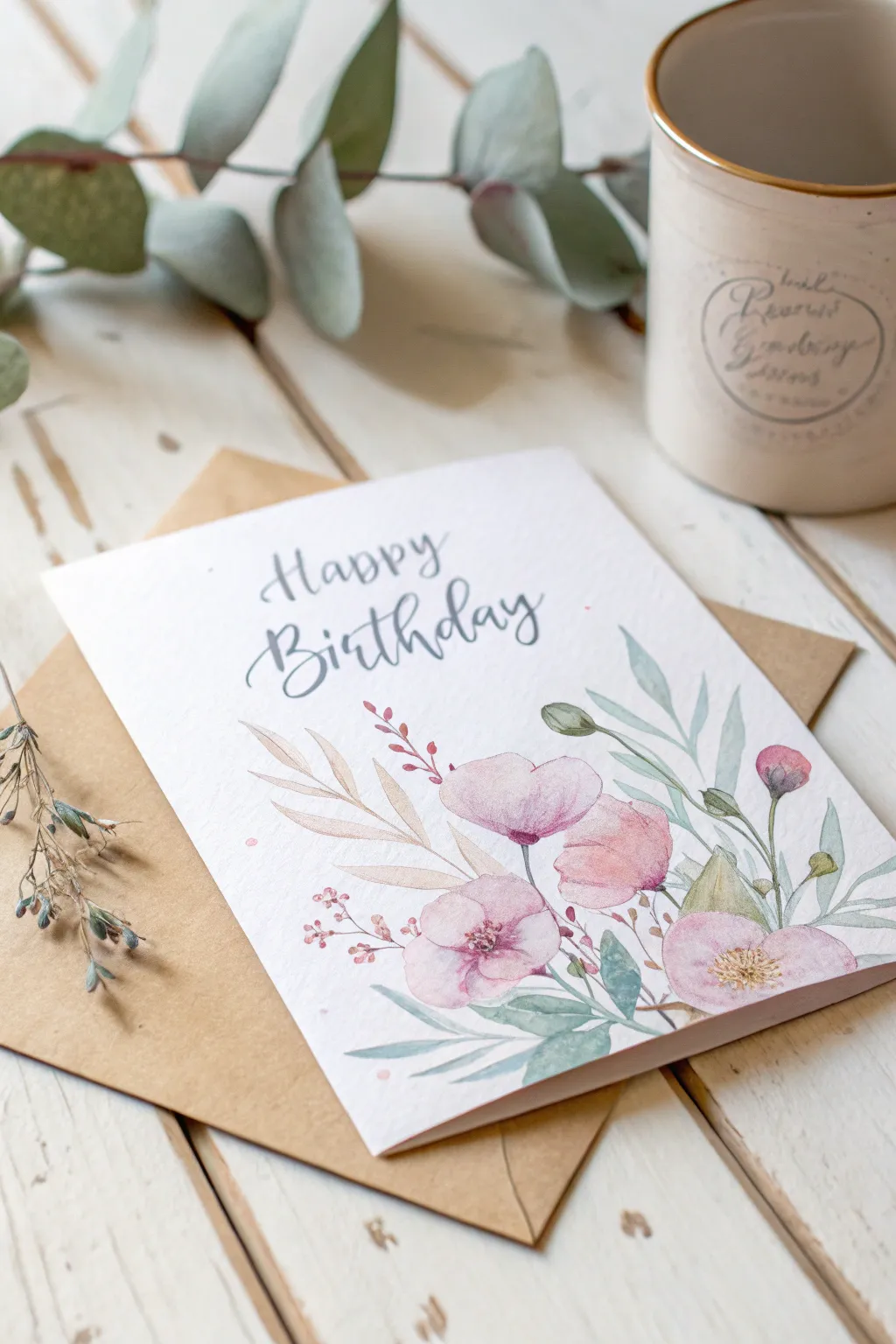Celebrate creativity with a dreamy watercolor birthday card, where simplicity meets natural beauty.