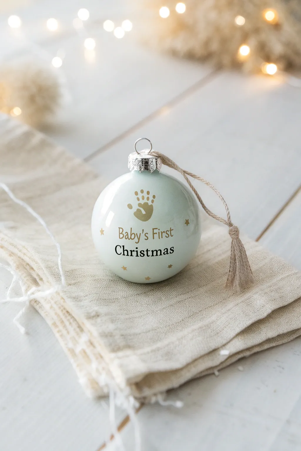 Cherish the magic of the first Christmas with a personalized keepsake that captures the tiny handprints of love.