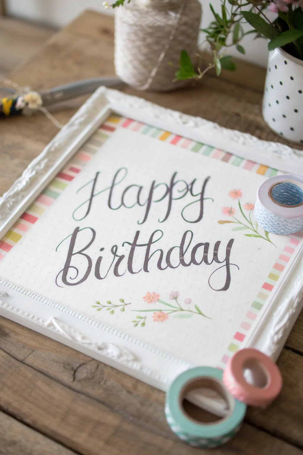 Elevate your birthday wishes with the charm of washi tape borders! 🎨✨ #Handlettering #MinimalistDesign #ScandiBoho