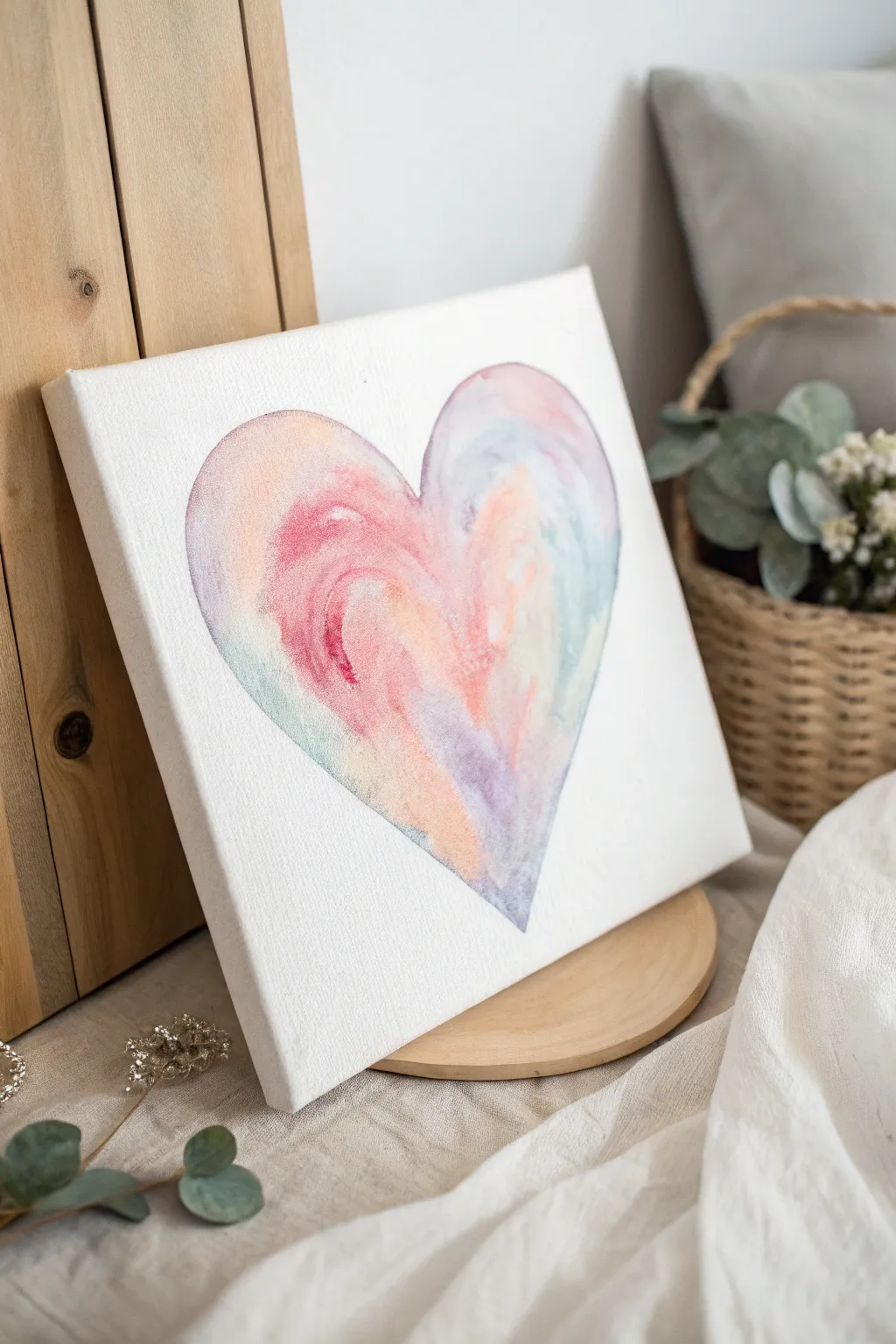 Embrace the dreamy allure of watercolor with this whimsical heart painting. Perfect for adding a touch of minimalistic charm to any space.
