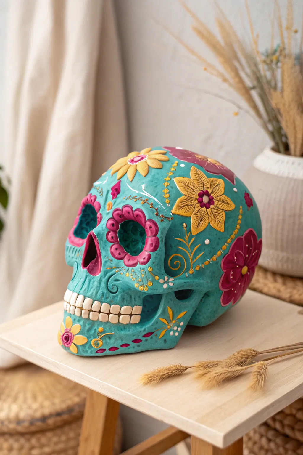 Celebrate life and memory with handcrafted Day of the Dead skulls – where vibrant tradition meets minimalist elegance.