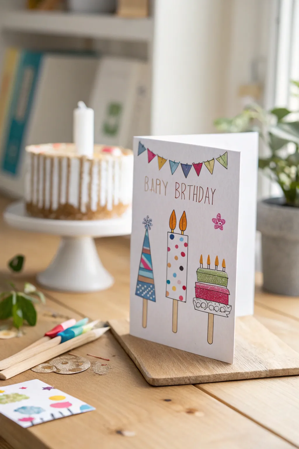 Add a playful touch to birthday wishes with charming popsicle stick puppets!