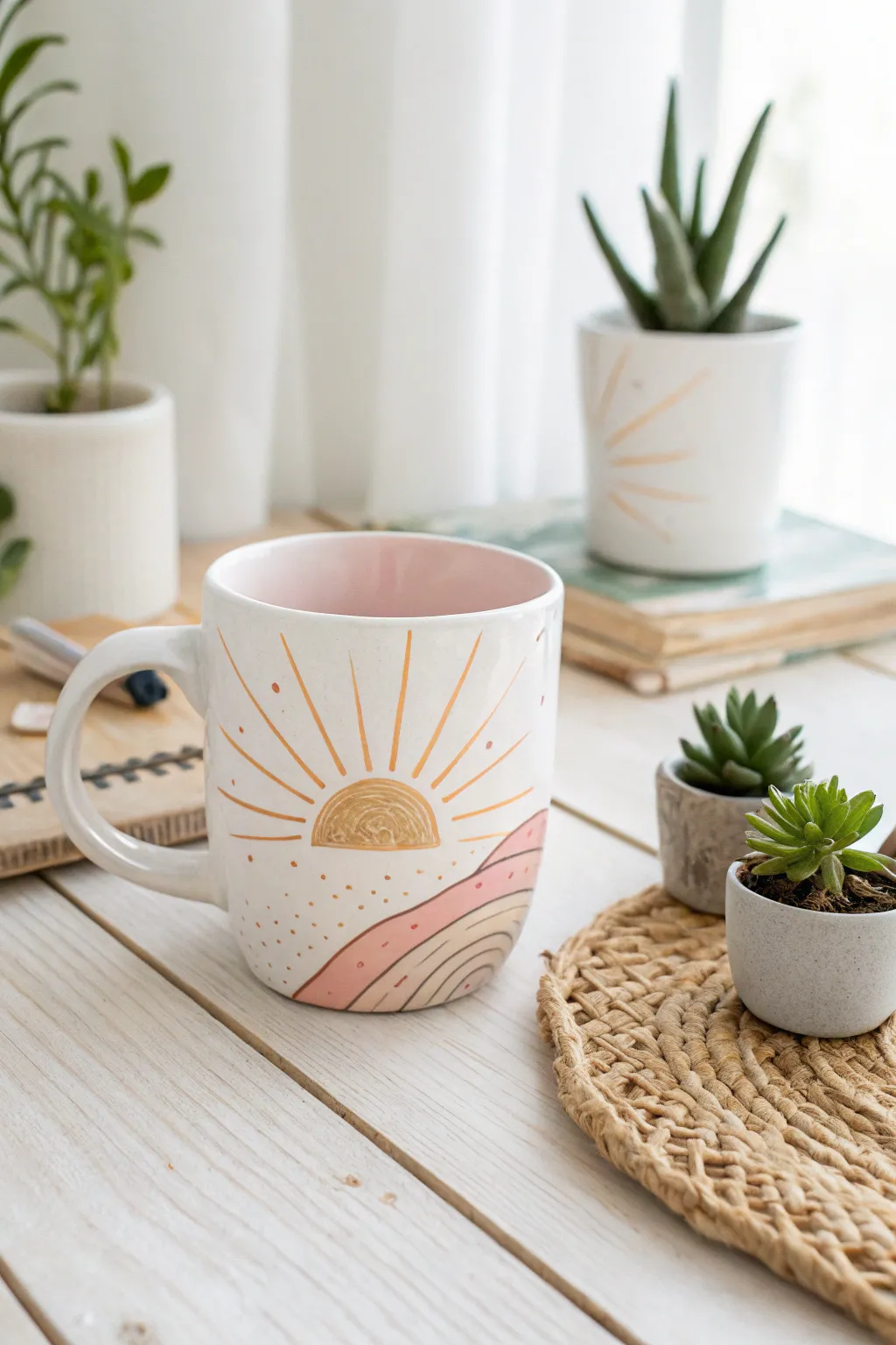 Brighten her mornings with a hand-painted sunrise mug, a perfect blend of minimalism and heartfelt craftsmanship.