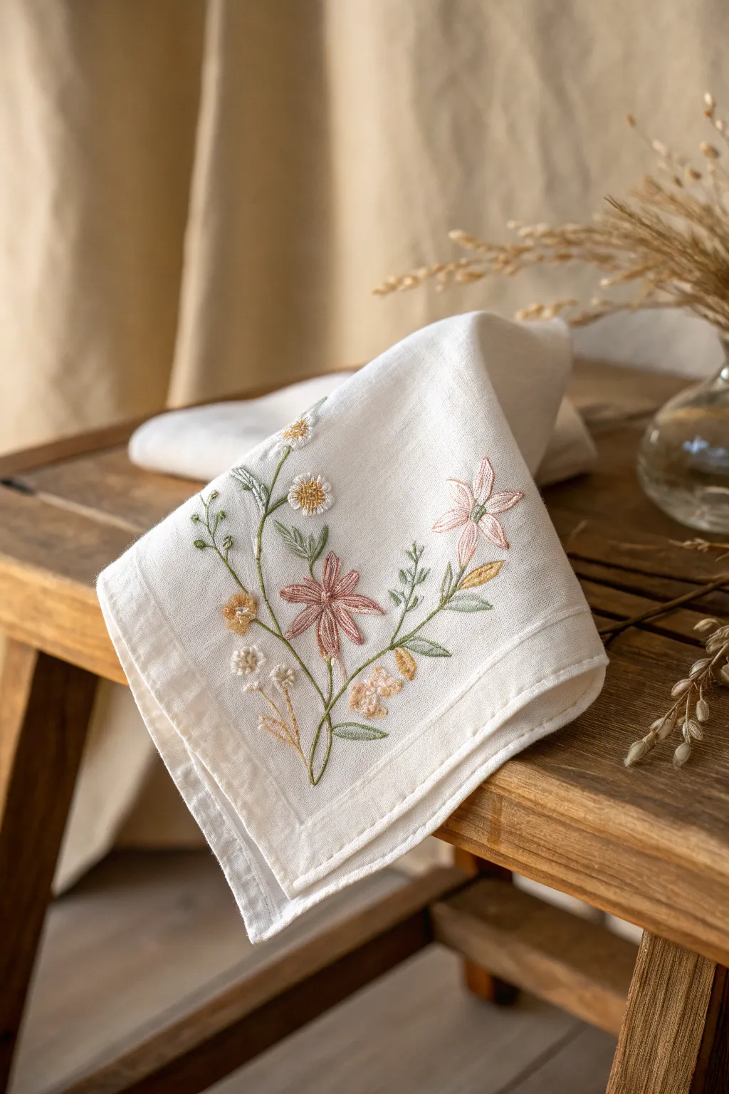 Add a touch of elegance to your holiday gifts with hand-embroidered handkerchiefs, crafted with love and simplicity.