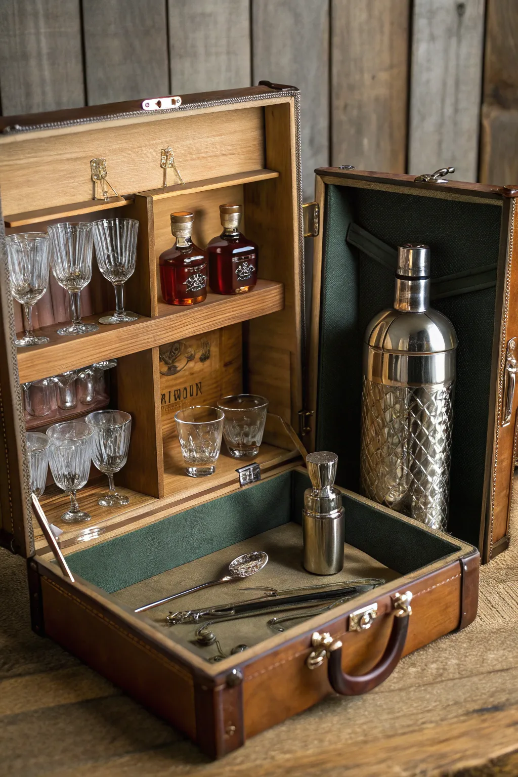 Elevate your space with a touch of vintage elegance: transform a classic suitcase into a stylish home bar.