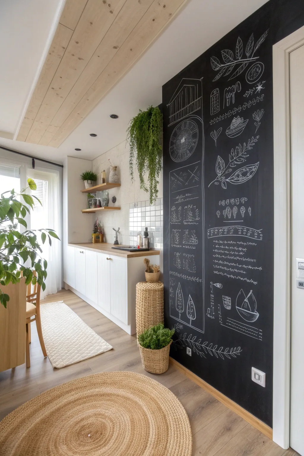 Unleash your inner artist with chic chalkboard walls – the perfect blend of function and flair in your kitchen!