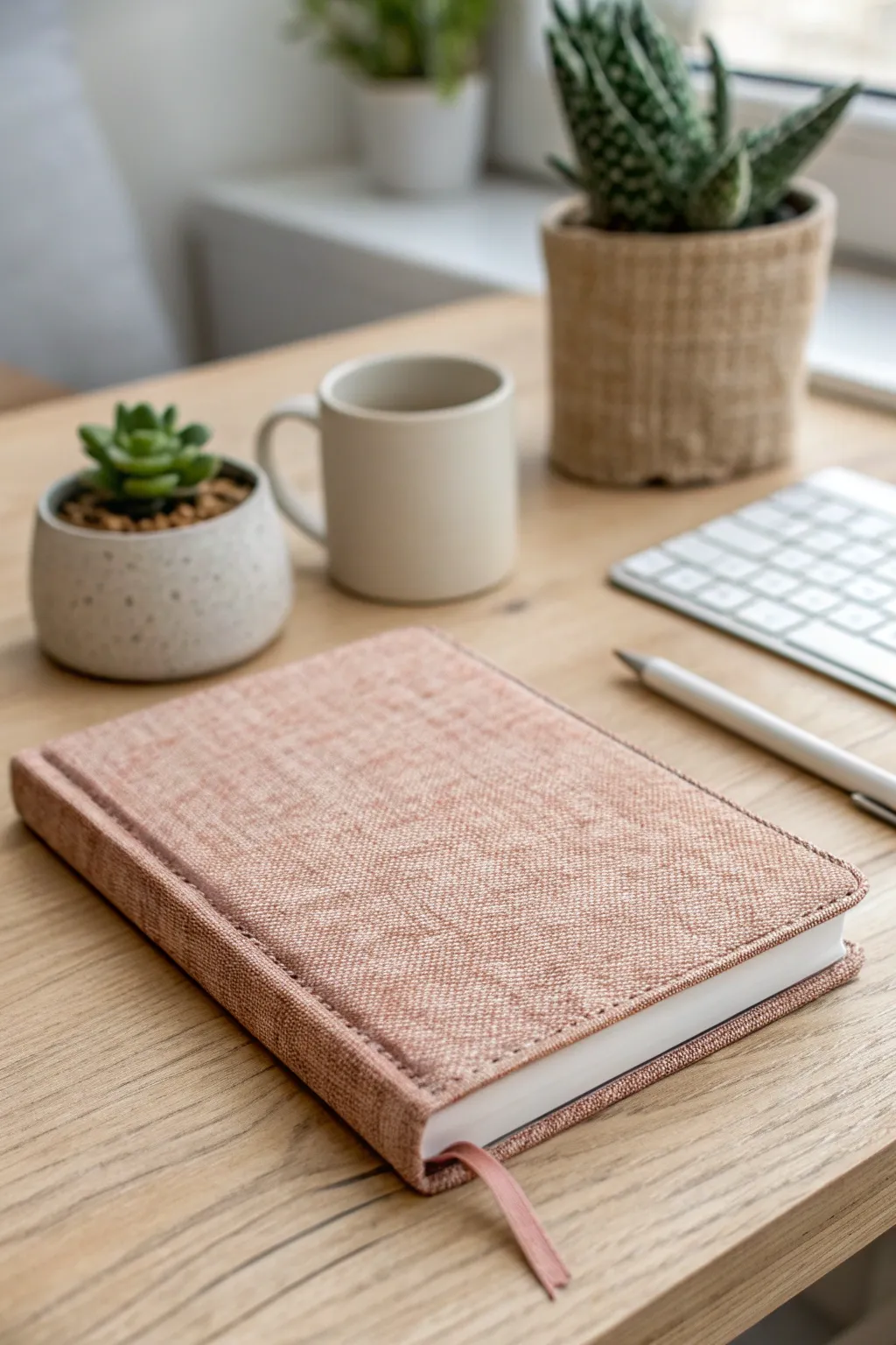 Elevate your writing space with a touch of boho charm and simple elegance. #FabricCoveredNotebook #ScandiBoho