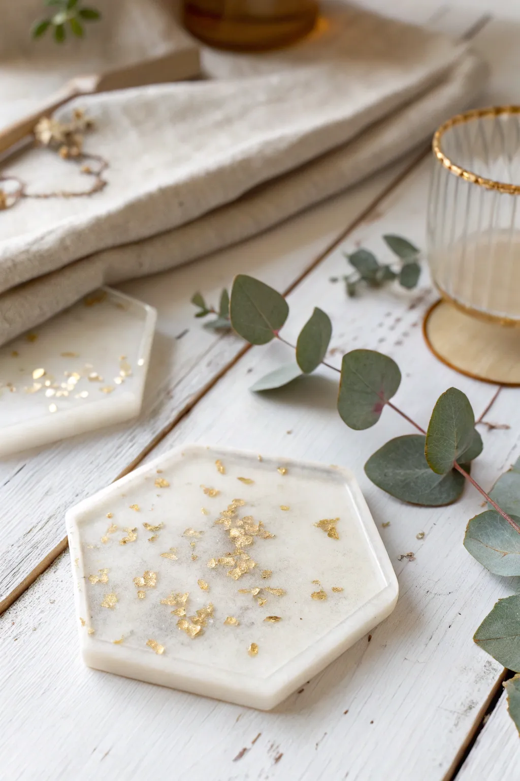 Elevate your table setting with unique hexagonal resin coasters that blend Scandinavian minimalism with a Boho flair.
