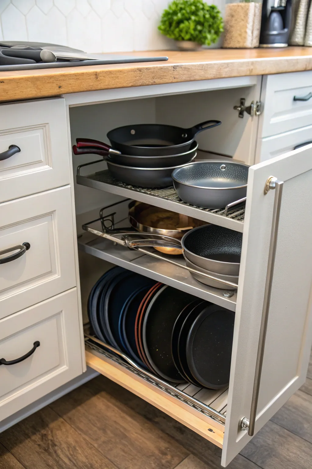 Pan organizers stack your cookware neatly.