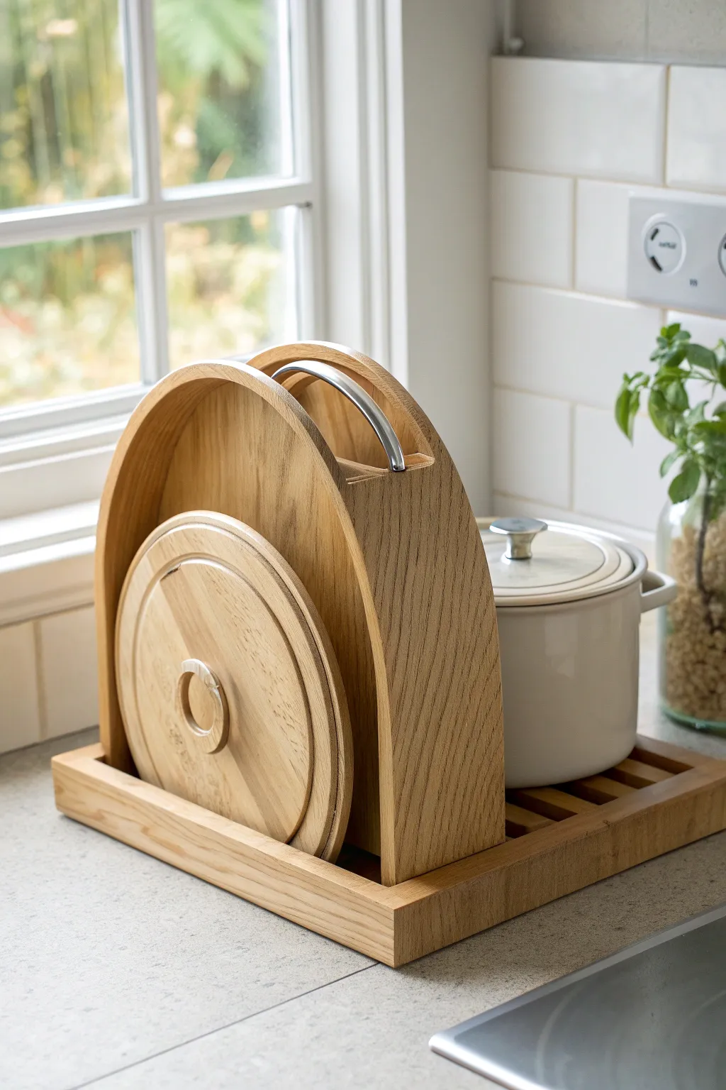 Elevate your kitchen's charm with a DIY wooden lid holder that blends Scandinavian minimalism with boho flair.