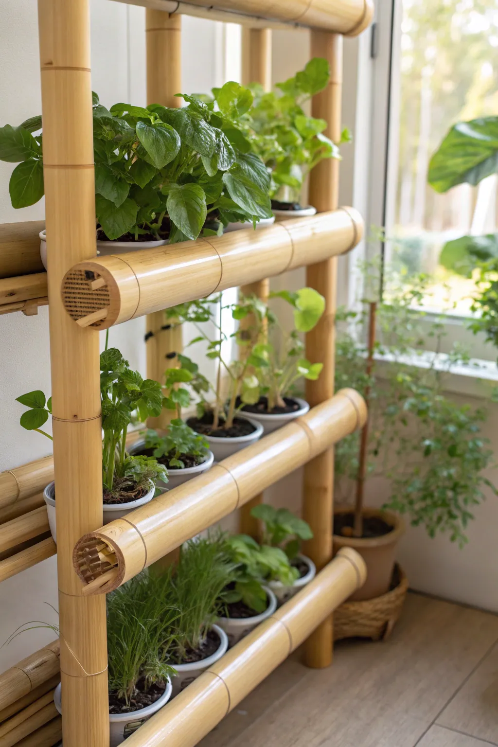 Embrace natural beauty with this stunning bamboo hydroponic design, where simplicity meets sustainability.