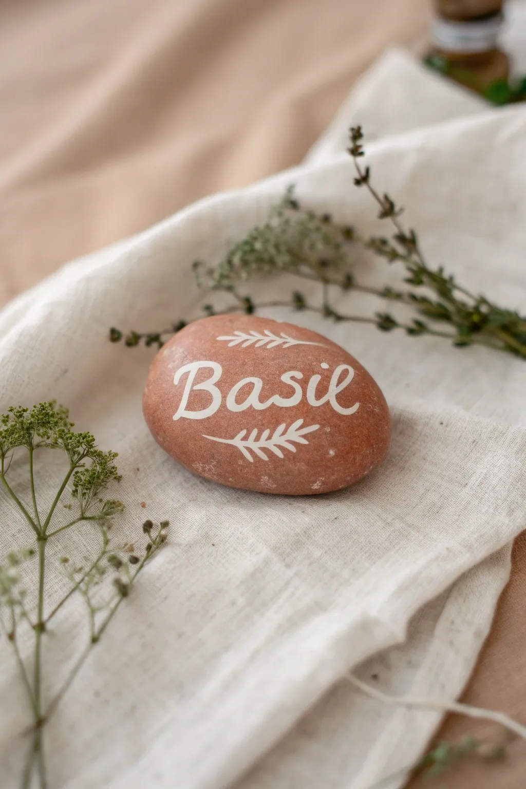 Enhance your garden's charm with handcrafted rock markers, blending minimalist elegance with a Boho touch.